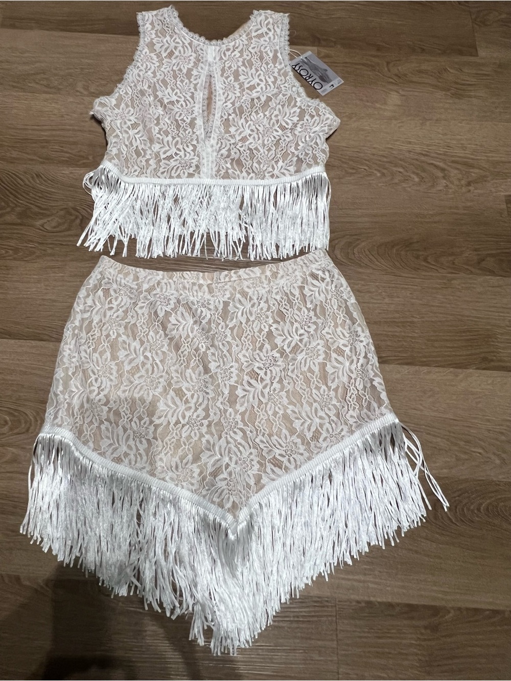 Lace Fringe Two-Piece Set - White OYROSY Country concert outfit! Brand new
